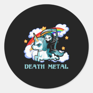 Funny Rainbow Skeleton Unicorn Death Metal Music F Ronde Sticker