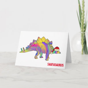 Funny Rainbow Stegosaurus Santa Kerstmis Dinosaur Kaart