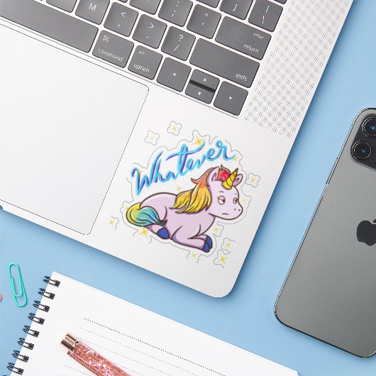 Funny Rainbow Unicorn What Gag Sticker (Laptop met iPhone)