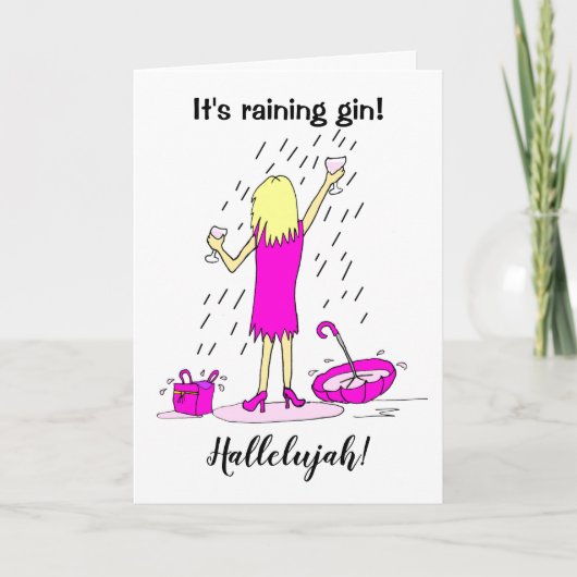 Funny Raining Gin Birthday Card Kaart (Voorkant)