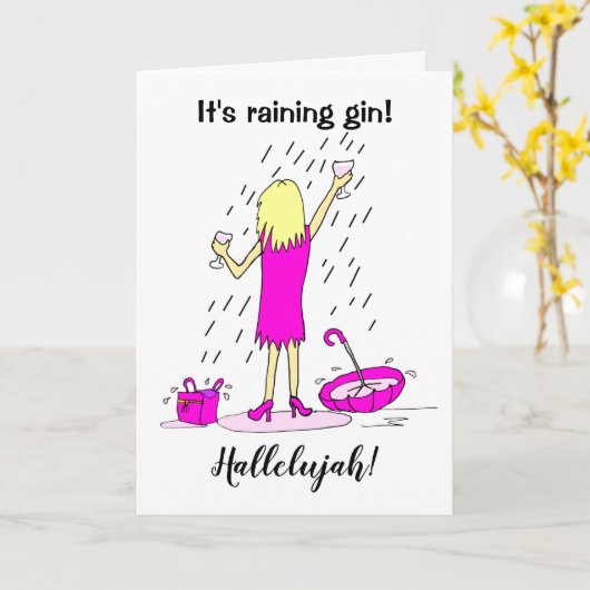 Funny Raining Gin Birthday Card Kaart (Gele Bloem)