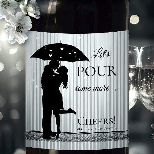 Funny Raining Hearts Love Wine Label Wijn Etiket