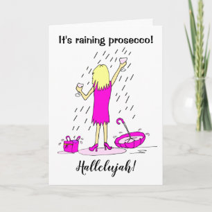 Funny Raining Prosecco Woman Birthday Card Kaart