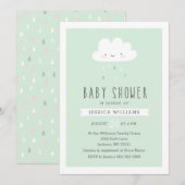 Funny Rainy Cloud Baby shower Invitation in Mint Kaart (Voorkant / Achterkant)