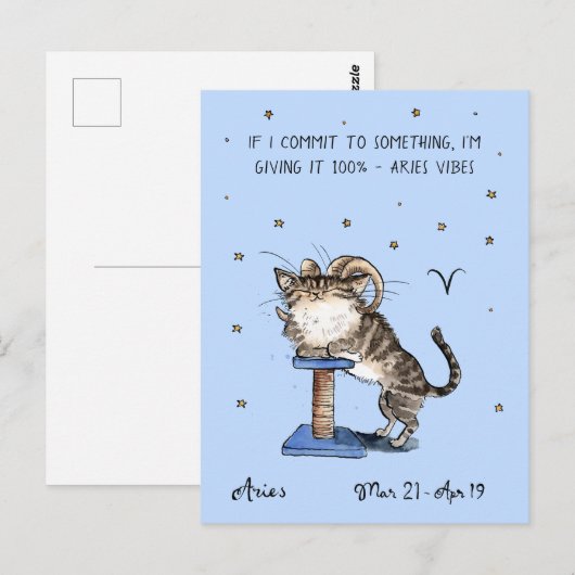 Funny Ram briefkaart Zodiac Kat Sterren teken brie (Voorkant / Achterkant)