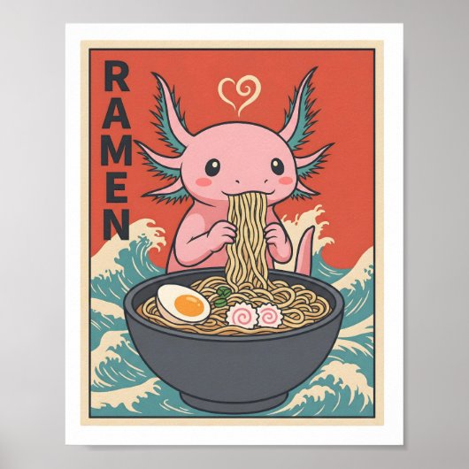 Funny Ramen Axolotl Noodle Lover Cute Creature Poster (Voorkant)
