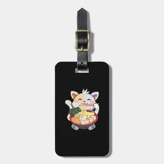 Funny Ramen Cat Anime Kawaii Japanner Noodles Love Bagagelabel (Voorkant verticaal)