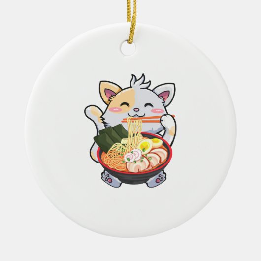 Funny Ramen Cat Anime Kawaii Japanner Noodles Love Keramisch Ornament (Voorkant)