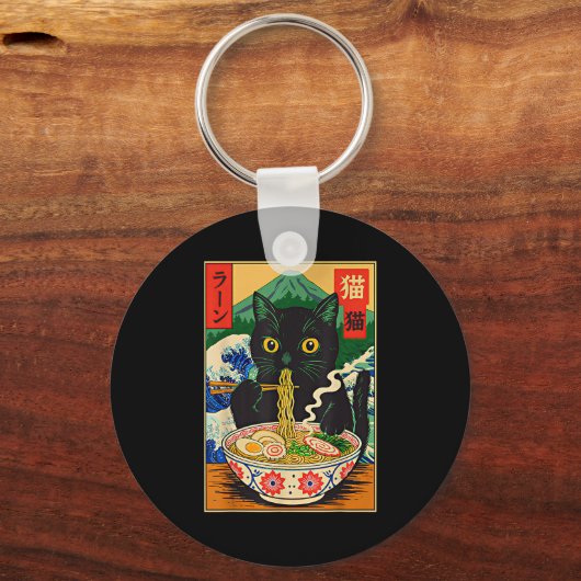 Funny Ramen Cat Japanese Noodle Kitten  Sleutelhanger (Voorkant)