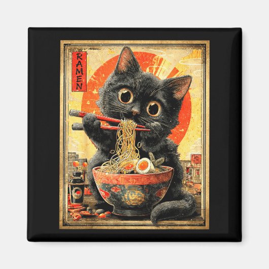 Funny Ramen Cat Noodle Lovers Anime Otaku  Magneet (Voorkant)
