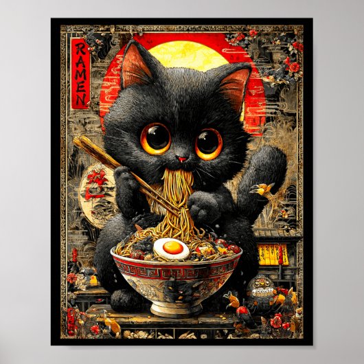 Funny Ramen Cat Noodle Lovers Anime Otaku  Poster (Voorkant)