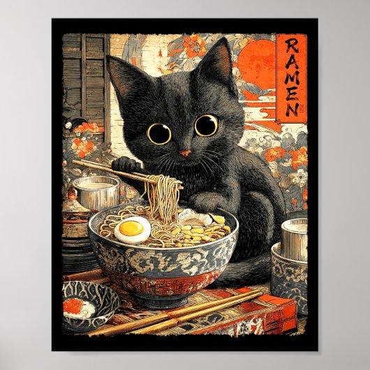 Funny Ramen Cat Noodle Lovers Anime Otaku Poster (Voorkant)