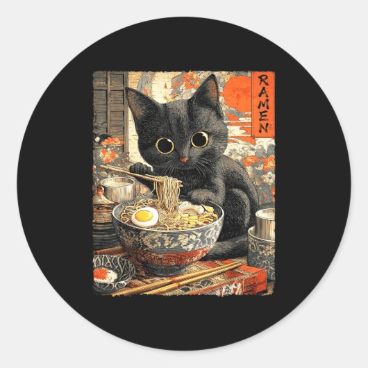 Funny Ramen Cat Noodle Lovers Anime Otaku Ronde Sticker (Voorkant)