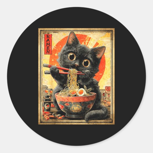 Funny Ramen Cat Noodle Lovers Anime Otaku Ronde Sticker (Voorkant)