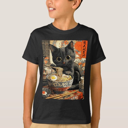 Funny Ramen Cat Noodle Lovers Anime Otaku T-shirt (Voorkant)