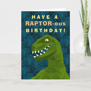 Funny Raptor Dinosaur Happy Birthday Pun Cool Feestdagen Kaart