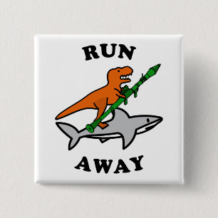 Funny Raptor met Rocket Launcher die een haai uitr Vierkante Button 5,1 Cm