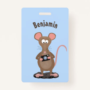 Funny rat met camera-cartoon illustratie badge