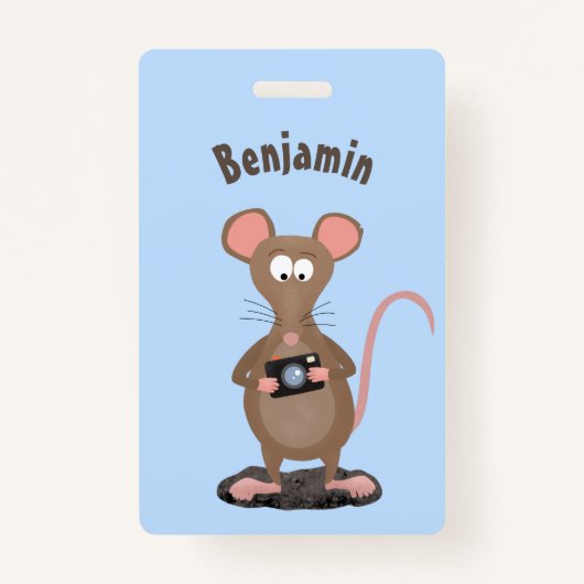 Funny rat met camera-cartoon illustratie badge (Voorkant)