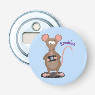 Funny rat met camera-cartoon illustratie button flesopener