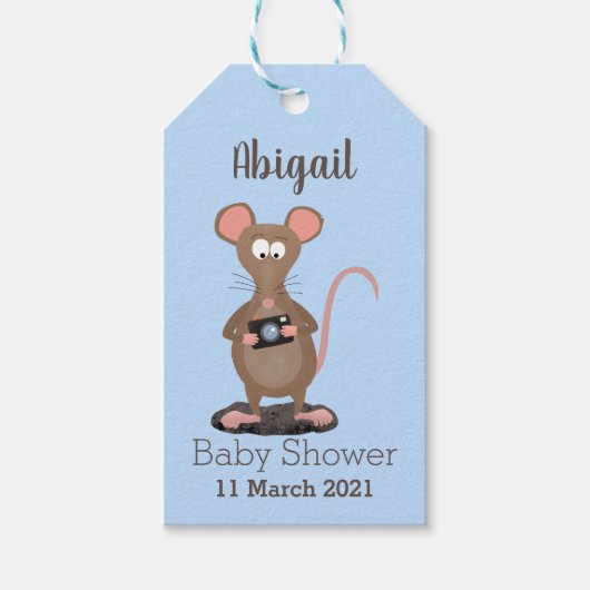 Funny rat met camera-cartoon illustratie cadeaulabel (Voorkant)