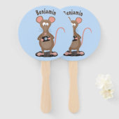 Funny rat met camera-cartoon illustratie handwaaier (Voorkant en achterkant)