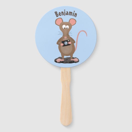 Funny rat met camera-cartoon illustratie handwaaier (Voorkant)