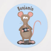 Funny rat met camera-cartoon illustratie labels (Design 2)