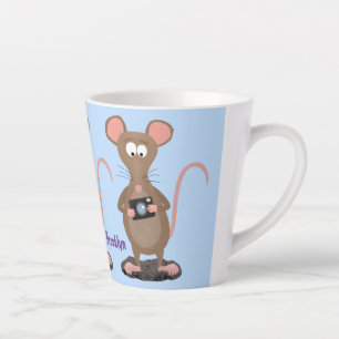 Funny rat met camera-cartoon illustratie latte mok