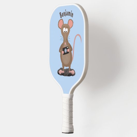 Funny rat met camera-cartoon illustratie pickleball paddle (Links)