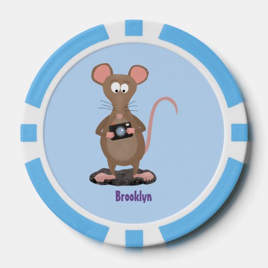 Funny rat met camera-cartoon illustratie poker chips (Voorkant)