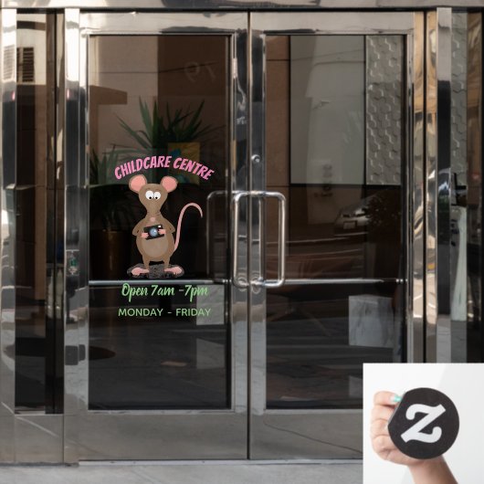 Funny rat met camera-cartoon illustratie raamsticker (Kantoordeur)