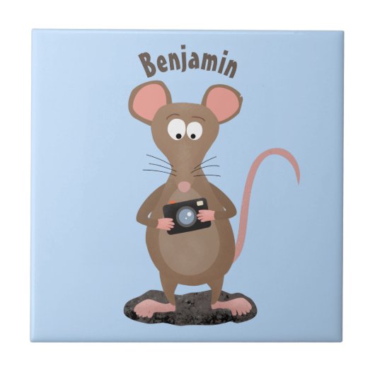 Funny rat met camera-cartoon illustratie tegeltje (Voorkant)