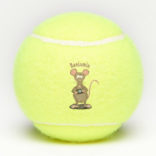 Funny rat met camera-cartoon illustratie tennisballen (Achterkant)