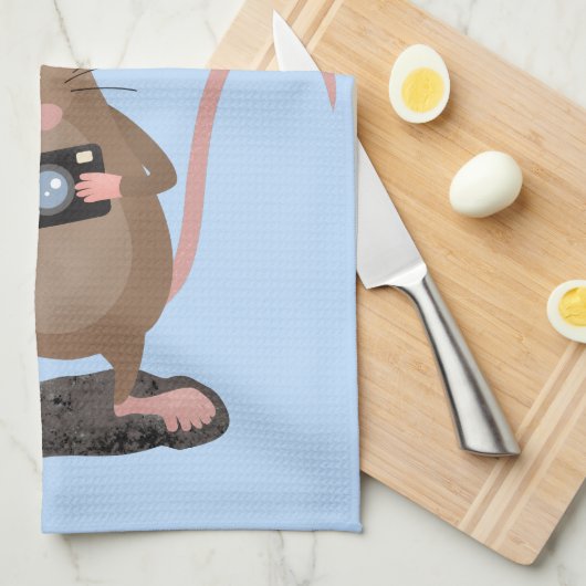 Funny rat met camera-cartoon illustratie theedoek (Quarter Fold)