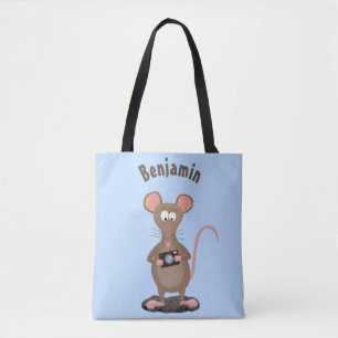 Funny rat met camera-cartoon illustratie tote bag