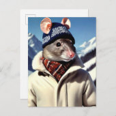 Funny Rat Modeling Ski Draag Briefkaart (Voorkant / Achterkant)