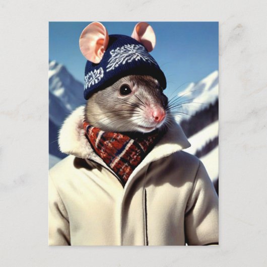 Funny Rat Modeling Ski Draag Briefkaart (Voorkant)