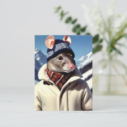 Funny Rat Modeling Ski Draag Briefkaart (Staand voorkant)