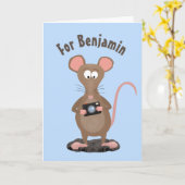 Funny rat with camera cartoon illustration kaart (Gele Bloem)