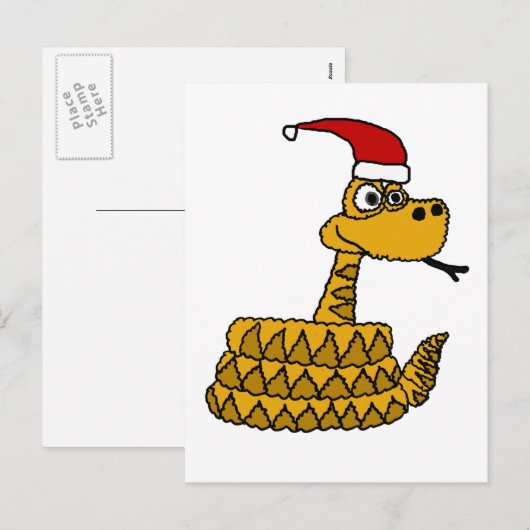 Funny Rattlesnake in Santa Hat-kerstkunst Feestdagenkaart (Voorkant / Achterkant)
