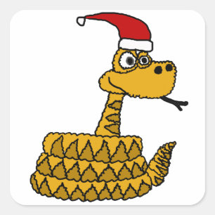 Funny Rattlesnake in Santa Hat-kerstkunst Vierkante Sticker