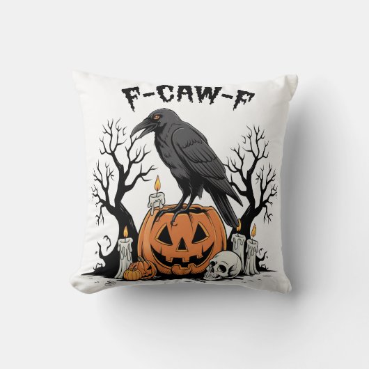 Funny Raven, F-Caw-F, Skull Raven, Gothic Crow Kussen (Voorkant)