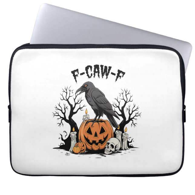 Funny Raven, F-Caw-F, Skull Raven, Gothic Crow Laptop Sleeve (Voorkant)