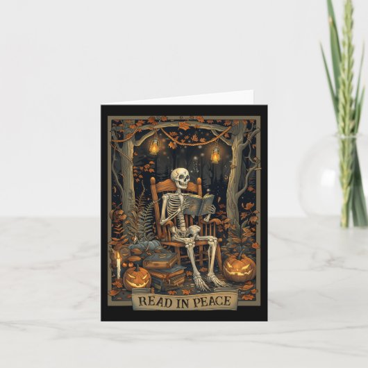 Funny Read In Peace Skeleton Halloween Read Nned B Kaart (Voorkant)
