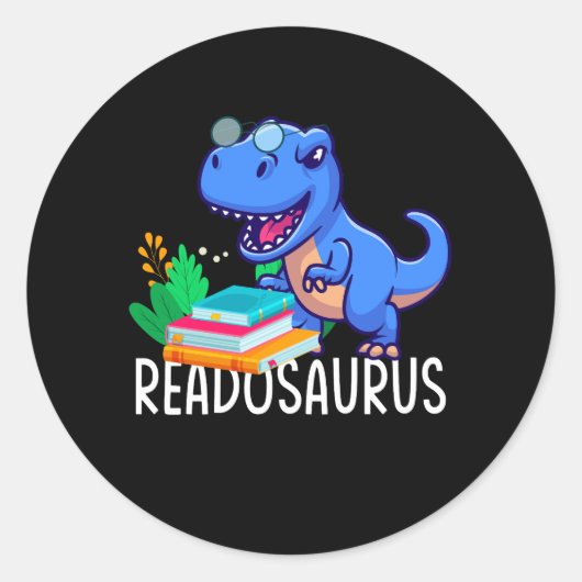 Funny Reading Book Readers Dinosaur Dino Apparel Ronde Sticker (Voorkant)