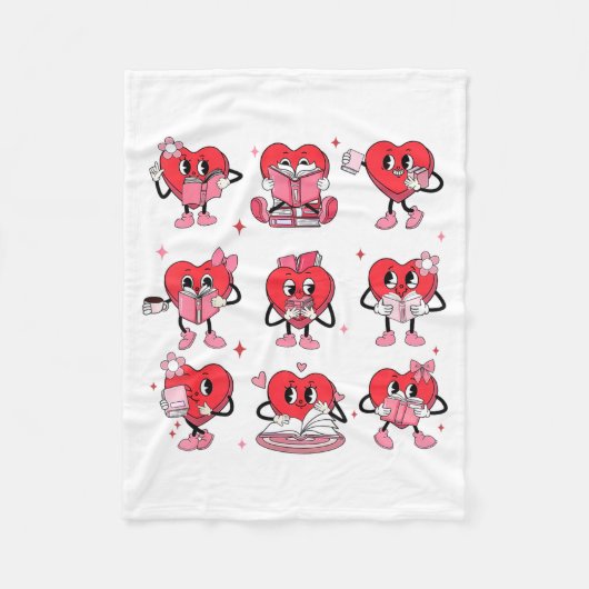 Funny Reading Heart Book Valentines Day Teacher Wo Fleece Deken (Voorkant)