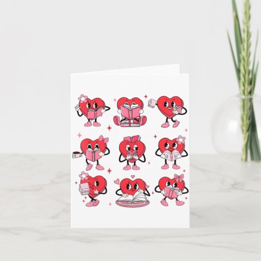 Funny Reading Heart Book Valentines Day Teacher Wo Kaart (Voorkant)