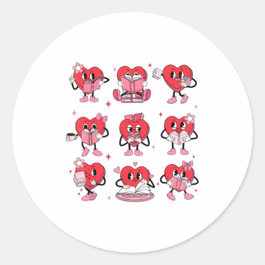 Funny Reading Heart Book Valentines Day Teacher Wo Ronde Sticker (Voorkant)