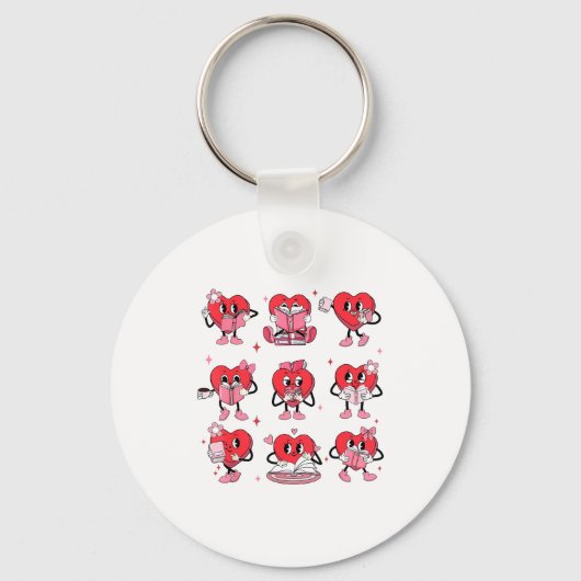 Funny Reading Heart Book Valentines Day Teacher Wo Sleutelhanger (Voorkant)